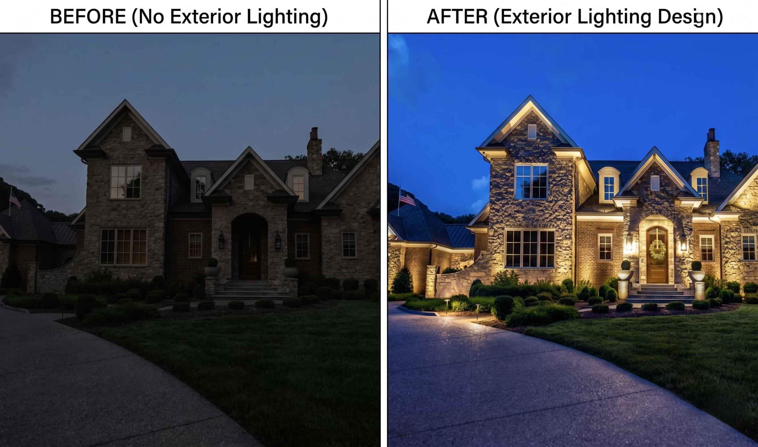 Before and after outdoor landscape lighting Utah